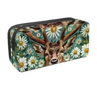 Anna Cowper Pencil Case Large Capacity Pencil Pouch Multifunctional Pen Bag Office Stationery Organizer Portable Makeup Bag for Teenage Adult Women Men, Daisy Deer
