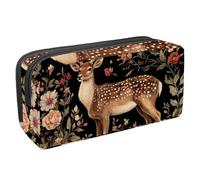 Anna Cowper Pencil Case Large Capacity Pencil Pouch Multifunctional Pen Bag Office Stationery Organizer Portable Makeup Bag for Teenage Adult Women Men, Deer Floral Vintage
