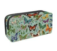 Anna Cowper Pencil Case Large Capacity Pencil Pouch Multifunctional Pen Bag Office Stationery Organizer Portable Makeup Bag for Teenage Adult Women Men, Butterfly Floral Green