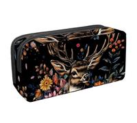 Anna Cowper Pencil Case Large Capacity Pencil Pouch Multifunctional Pen Bag Office Stationery Organizer Portable Makeup Bag for Teenage Adult Women Men, Deer Flowers
