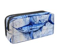Anna Cowper Pencil Case Large Capacity Pencil Pouch Multifunctional Pen Bag Office Stationery Organizer Portable Makeup Bag for Teenage Adult Women Men, Blue Swordfish