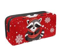Anna Cowper Pencil Case Large Capacity Pencil Pouch Multifunctional Pen Bag Office Stationery Organizer Portable Makeup Bag for Teenage Adult Women Men, Xmas Raccoon Snowflake