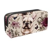 Anna Cowper Pencil Case Large Capacity Pencil Pouch Multifunctional Pen Bag Office Stationery Organizer Portable Makeup Bag for Teenage Adult Women Men, French Bulldog Flower
