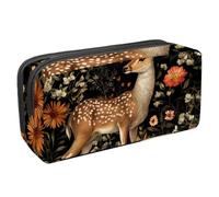 Anna Cowper Pencil Case Large Capacity Pencil Pouch Multifunctional Pen Bag Office Stationery Organizer Portable Makeup Bag for Teenage Adult Women Men, Deer Floral