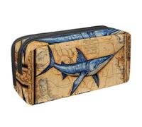 Anna Cowper Pencil Case Large Capacity Pencil Pouch Multifunctional Pen Bag Office Stationery Organizer Portable Makeup Bag for Teenage Adult Women Men, Vintage Swordfish