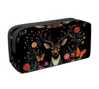 Anna Cowper Pencil Case Large Capacity Pencil Pouch Multifunctional Pen Bag Office Stationery Organizer Portable Makeup Bag for Teenage Adult Women Men, Deer Floral Boho