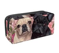 Anna Cowper Pencil Case Large Capacity Pencil Pouch Multifunctional Pen Bag Office Stationery Organizer Portable Makeup Bag for Teenage Adult Women Men, French Bulldogs Flower