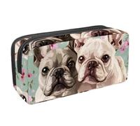 Anna Cowper Pencil Case Large Capacity Pencil Pouch Multifunctional Pen Bag Office Stationery Organizer Portable Makeup Bag for Teenage Adult Women Men, French Bulldogs Flowers