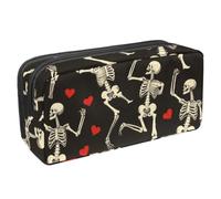 Anna Cowper Pencil Case Large Capacity Pencil Pouch Multifunctional Pen Bag Office Stationery Organizer Portable Makeup Bag for Teenage Adult Women Men, Dancing Skeleton Hearts