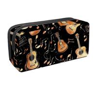 Anna Cowper Pencil Case Large Capacity Pencil Pouch Multifunctional Pen Bag Office Stationery Organizer Portable Makeup Bag for Teenage Adult Women Men, Music Notes Guitar