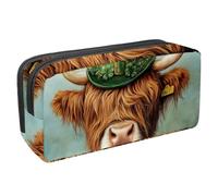 Anna Cowper Pencil Case Large Capacity Pencil Pouch Multifunctional Pen Bag Office Stationery Organizer Portable Makeup Bag for Teenage Adult Women Men, Highland Cow Clover