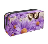 Anna Cowper Pencil Case Large Capacity Pencil Pouch Multifunctional Pen Bag Office Stationery Organizer Portable Makeup Bag for Teenage Adult Women Men, Daisy Butterfly Rustic Plank