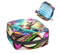 Anna Cowper Period Bag Sanitary Napkin Storage Bag, Menstrual Pad Zipper Bag Portable Feminine Care Tampon Bags for Women Girl Daily Use Outdoor Travel, Hummingbird Flower