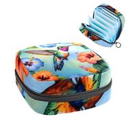 Anna Cowper Period Bag Sanitary Napkin Storage Bag, Menstrual Pad Zipper Bag Portable Feminine Care Tampon Bags for Women Girl Daily Use Outdoor Travel, Flower Hummingbird