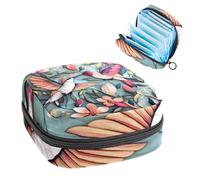Anna Cowper Period Bag Sanitary Napkin Storage Bag, Menstrual Pad Zipper Bag Portable Feminine Care Tampon Bags for Women Girl Daily Use Outdoor Travel, Hummingbird Flowers