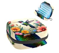 Anna Cowper Period Bag Sanitary Napkin Storage Bag, Menstrual Pad Zipper Bag Portable Feminine Care Tampon Bags for Women Girl Daily Use Outdoor Travel, Flowers Hummingbird