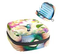 Anna Cowper Period Bag Sanitary Napkin Storage Bag, Menstrual Pad Zipper Bag Portable Feminine Care Tampon Bags for Women Girl Daily Use Outdoor Travel, Hummingbird Flower