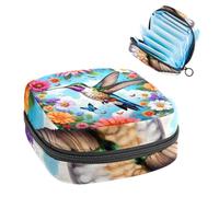 Anna Cowper Period Bag Sanitary Napkin Storage Bag, Menstrual Pad Zipper Bag Portable Feminine Care Tampon Bags for Women Girl Daily Use Outdoor Travel, Hummingbird Flowers