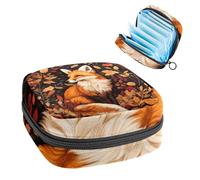 Anna Cowper Period Bag Sanitary Napkin Storage Bag, Menstrual Pad Zipper Bag Portable Feminine Care Tampon Bags for Women Girl Daily Use Outdoor Travel, Fox Autumn Leaves
