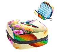 Anna Cowper Period Bag Sanitary Napkin Storage Bag, Menstrual Pad Zipper Bag Portable Feminine Care Tampon Bags for Women Girl Daily Use Outdoor Travel, Hummingbird Flower
