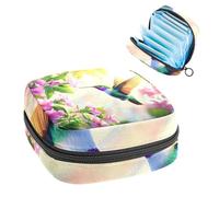 Anna Cowper Period Bag Sanitary Napkin Storage Bag, Menstrual Pad Zipper Bag Portable Feminine Care Tampon Bags for Women Girl Daily Use Outdoor Travel, Hummingbird Flowers