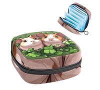 Anna Cowper Period Bag Sanitary Napkin Storage Bag, Menstrual Pad Zipper Bag Portable Feminine Care Tampon Bags for Women Girl Daily Use Outdoor Travel, Guinea Pigs Green Clover