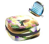 Anna Cowper Period Bag Sanitary Napkin Storage Bag, Menstrual Pad Zipper Bag Portable Feminine Care Tampon Bags for Women Girl Daily Use Outdoor Travel, Flower Hummingbird