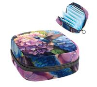 Anna Cowper Period Bag Sanitary Napkin Storage Bag, Menstrual Pad Zipper Bag Portable Feminine Care Tampon Bags for Women Girl Daily Use Outdoor Travel, Hummingbird Hydrangea Florals