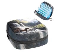 Anna Cowper Period Bag Sanitary Napkin Storage Bag, Menstrual Pad Zipper Bag Portable Feminine Care Tampon Bags for Women Girl Daily Use Outdoor Travel, Waterfall Running Horses