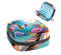 Anna Cowper Period Bag Sanitary Napkin Storage Bag, Menstrual Pad Zipper Bag Portable Feminine Care Tampon Bags for Women Girl Daily Use Outdoor Travel, Hummingbird Flowers