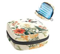 Anna Cowper Period Bag Sanitary Napkin Storage Bag, Menstrual Pad Zipper Bag Portable Feminine Care Tampon Bags for Women Girl Daily Use Outdoor Travel, Hummingbird Flower