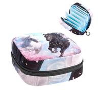 Anna Cowper Period Bag Sanitary Napkin Storage Bag, Menstrual Pad Zipper Bag Portable Feminine Care Tampon Bags for Women Girl Daily Use Outdoor Travel, Horses Cherry Blossom