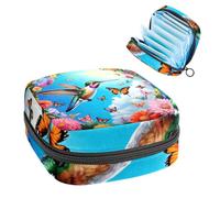 Anna Cowper Period Bag Sanitary Napkin Storage Bag, Menstrual Pad Zipper Bag Portable Feminine Care Tampon Bags for Women Girl Daily Use Outdoor Travel, Hummingbird Flower
