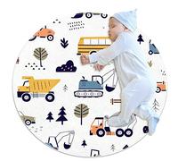 Anna Cowper Round Rug Kids Playmat Construction Tractors. Bedroom Rug Children Crawling Carpet Non-slip Rug Washable Non Shedding 100CM