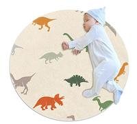 Anna Cowper Round Rug Kids Playmat Dinosaurs Silhouettes Bedroom Rug Children Crawling Carpet Non-slip Rug Washable Non Shedding 100CM