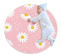 Anna Cowper Round Rug Kids Playmat Pink Butterfly Daisy Bedroom Rug Children Crawling Carpet Non-slip Rug Washable Non Shedding 100CM
