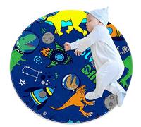 Anna Cowper Round Rug Kids Playmat Space Dinosaurs Bedroom Rug Children Crawling Carpet Non-slip Rug Washable Non Shedding 100CM