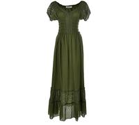 Anna-Kaci Renaissance Peasant Maiden Boho Inspired Cap Sleeve Lace Trim Dress, Olive Green, Medium