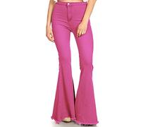 Anna-Kaci Women's Fashion High Waist Long Denim Bell Bottom Jeans Flared Pants, Rose Red, X-Large
