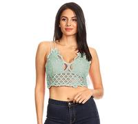Anna-Kaci Women's Floral Crochet Lace Spaghetti Strap Bralette Crop Bikini Top, Light Green, Small