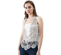Anna-Kaci Womens Floral Crochet Lace Trim Sleeveless Open Front Vest Cardigan