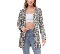 Anna-Kaci Women's Open Front Leopard Print Sequin Jacket Party Cocktail Coat Las Vegas Blazer Cardigan, Large