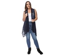 Anna-Kaci Women's Plus Size Bohemian Open Front Crochet Bikini Cover Up Sleeveless Draped Shawl Cardigan Vest, Navy, X-Large/XX-Large