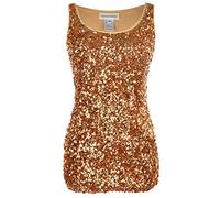 Anna-Kaci Womens Sparkle & Shine Glitter Sequin Embellished Sleeveless Round Neck Tank Top, Gold, L