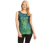 Anna-Kaci Womens Sparkle & Shine Glitter Sequin Embellished Sleeveless Round Neck Tank Top, Mermaid, Medium