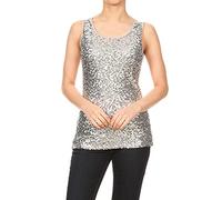 Anna-Kaci Womens Sparkle & Shine Glitter Sequin Embellished Sleeveless Round Neck Tank Top, Silver, Medium