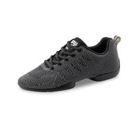 Anna Kern Women's Dance Trainers 150 Bold - Textile Black/Grey - Normal Width - 1 cm Sneaker Heel - Split PU Sole, Black Grey, 9 UK
