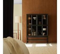 Anna - Kitchen Dresser in mindi wood with glass doors on legs, 120 cm Black