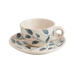 Anna Michelle Ceramic Hand Painted Tea Cup and Saucer Set Stoneware Set of 4 Cups & Saucer for Tea Party Coffee Cups Perfect for Home, Office, Cafes, Gift Ideas (Blue)