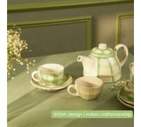 Anna Michelle Designs Checked 1200Ml Handmade & Hand Painted Stoneware Teapot Lively Green